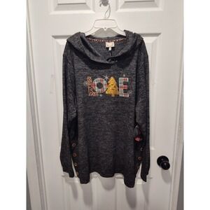 Tru Self Hoodie Shirt With LOVE Graphic Women's Size 2X Button Detail Hem